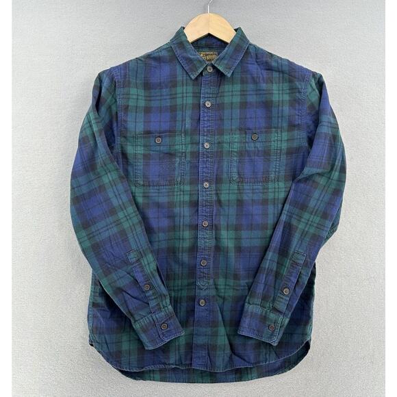 Lucky Brand & Co Blackwatch Plaid Long Sleeve Flannel Green Blue Men's M Retro - Picture 1 of 8